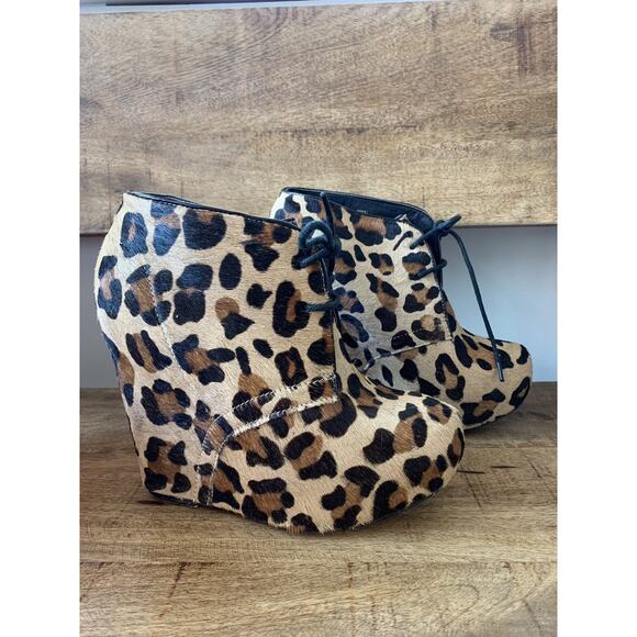Steve Madden Annie Leopard Pony Hair Print Wedge Ankle Boots Booties 7.5 - Picture 5 of 6